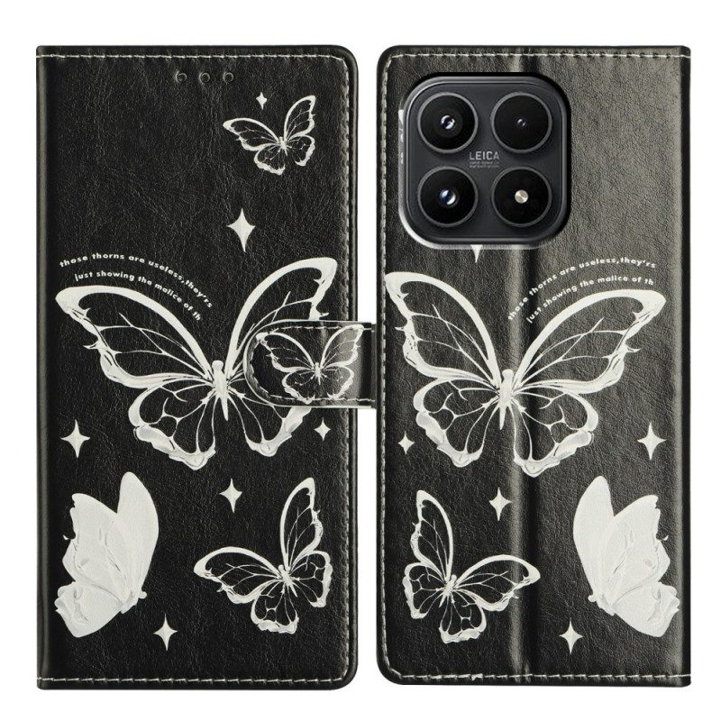 Lederhüllen Xiaomi 17 Handyhülle Schwarz-weiße Schmetterlinge