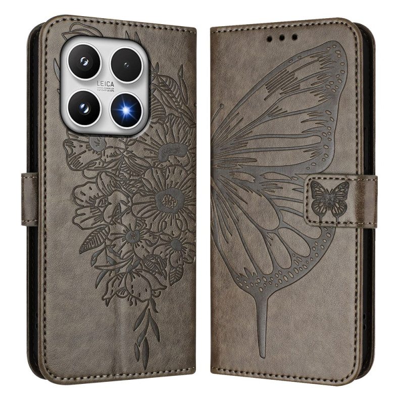Lederhüllen Xiaomi 17 Schmetterlingsdesign Mit Tragegurt