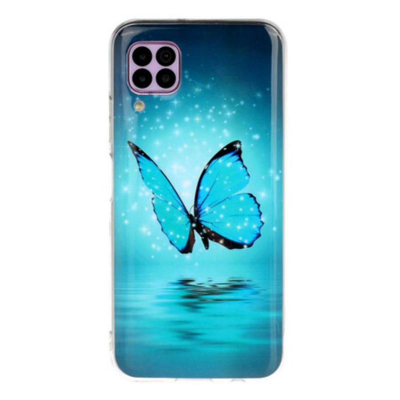 Hülle Für Huawei P40 Lite Fluoreszierender Blauer Schmetterling