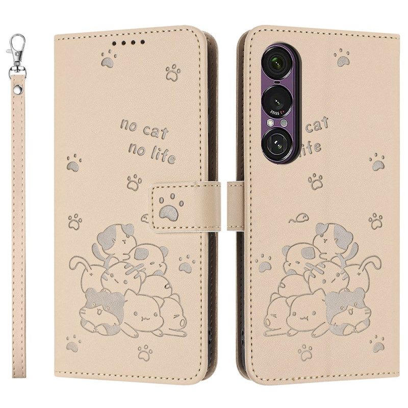 Lederhüllen Für Sony Xperia 1 Vii Cartoon-katzen Mit Riemen