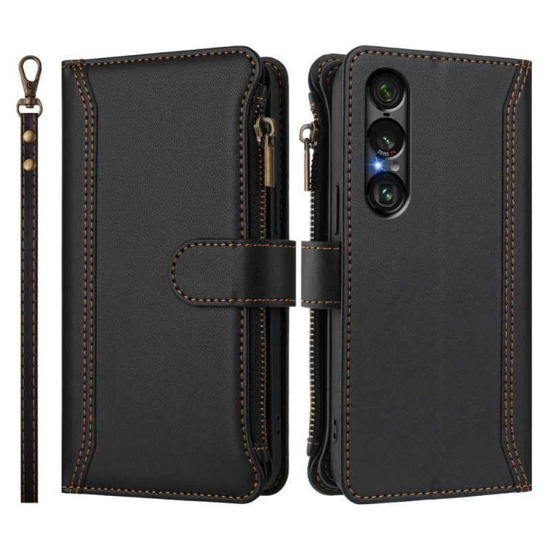 Lederhüllen Für Sony Xperia 1 Vii Geldbörse Mit 9 Kartenfächern Und Riemen