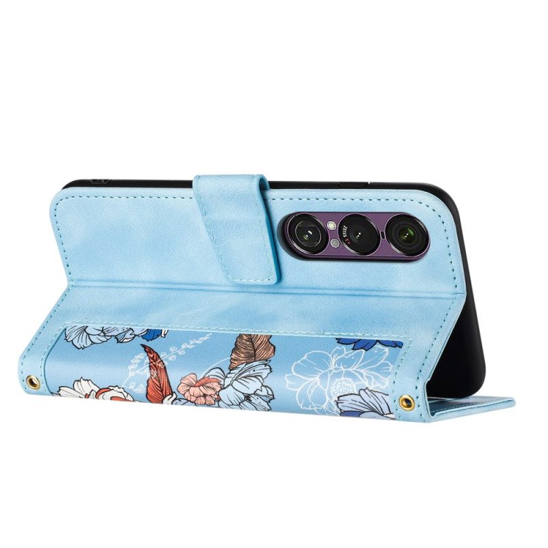 Lederhüllen Sony Xperia 1 Vii Blumenmuster Mit Riemen