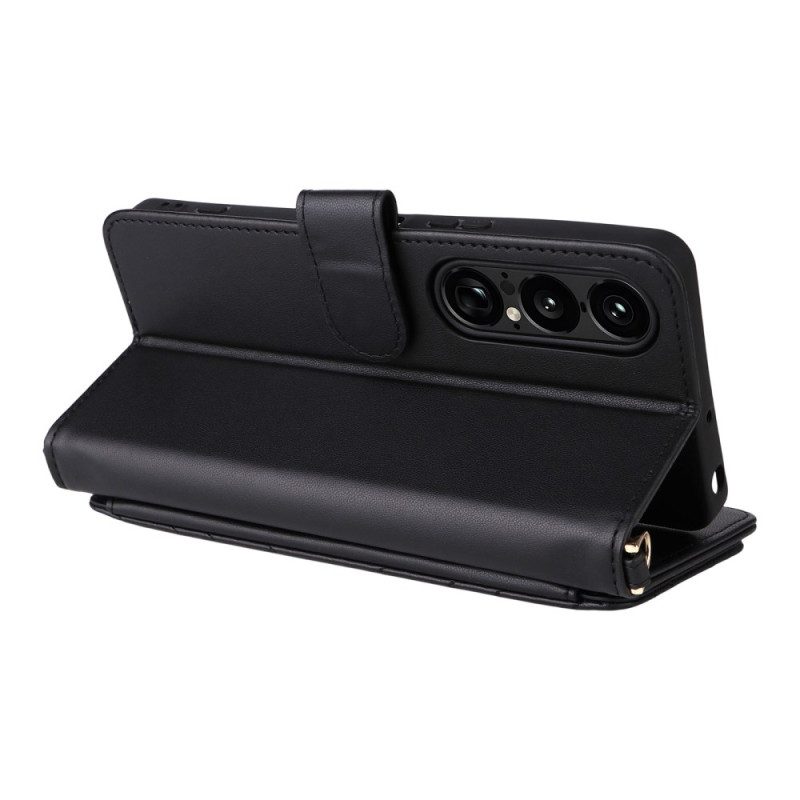 Lederhüllen Sony Xperia 1 Vii Handyhülle Gesteppt Mit Riemen Und Schulterriemen