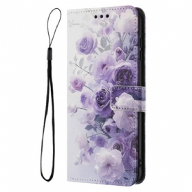 Lederhüllen Sony Xperia 1 Vii Handyhülle Lila Rosen