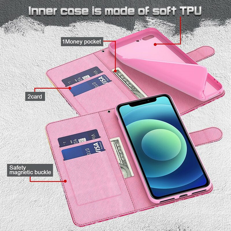 Flip Case Für iPhone 13 Pro Blumenmuster