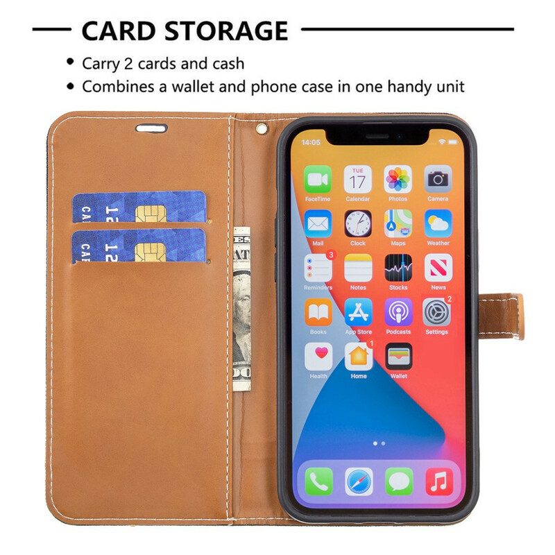 Flip Case Für iPhone 13 Pro Mit Kordel Armband In Stoff- Und Lederoptik