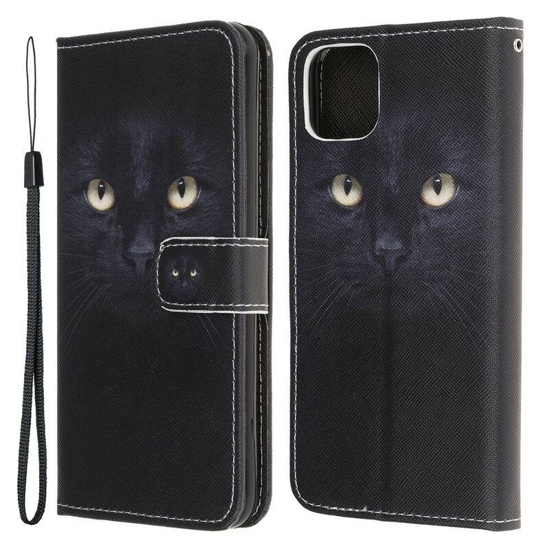 Flip Case Für iPhone 13 Pro Mit Kordel Riemchenförmige Schwarze Katzenaugen