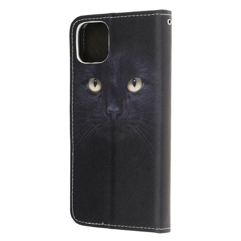 Flip Case Für iPhone 13 Pro Mit Kordel Riemchenförmige Schwarze Katzenaugen