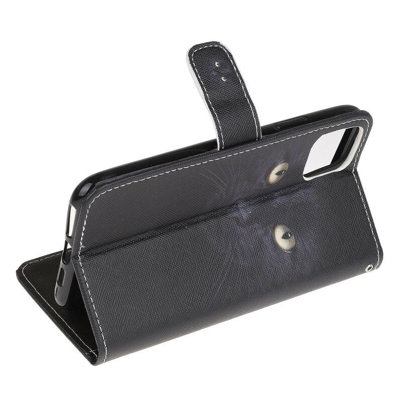 Flip Case Für iPhone 13 Pro Mit Kordel Riemchenförmige Schwarze Katzenaugen
