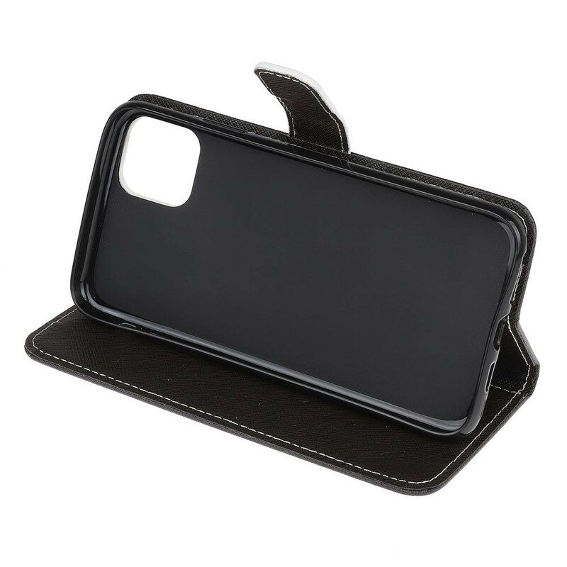 Flip Case Für iPhone 13 Pro Mit Kordel Riemchenförmige Schwarze Katzenaugen