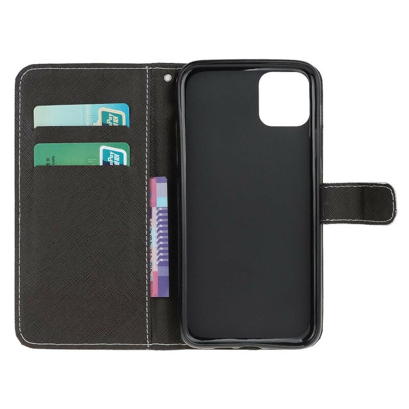 Flip Case Für iPhone 13 Pro Mit Kordel Riemchenförmige Schwarze Katzenaugen