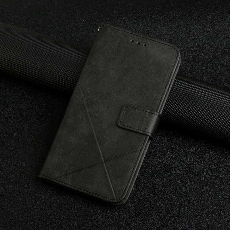 Lederhüllen Für iPhone 13 Pro Mit Kordel Geometrischer Lederstil Mit Riemchen