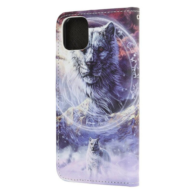 Lederhüllen Für iPhone 13 Pro Wolf Im Winter Mit Schlüsselband
