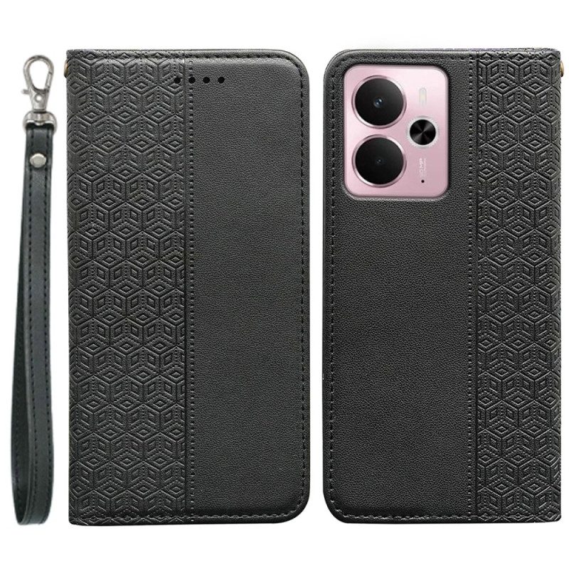 Flip Case Realme 14 5g Karierter Rand Und Riemen