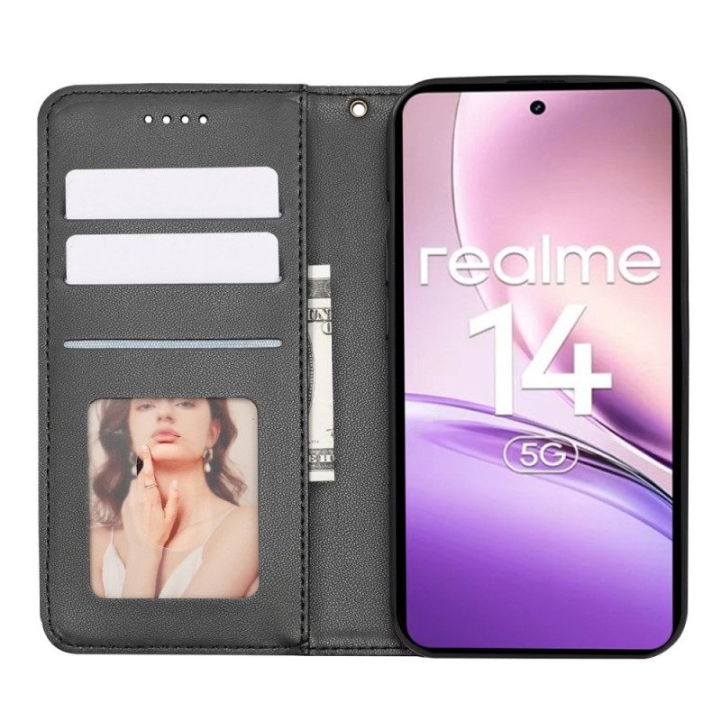 Flip Case Realme 14 5g Karierter Rand Und Riemen