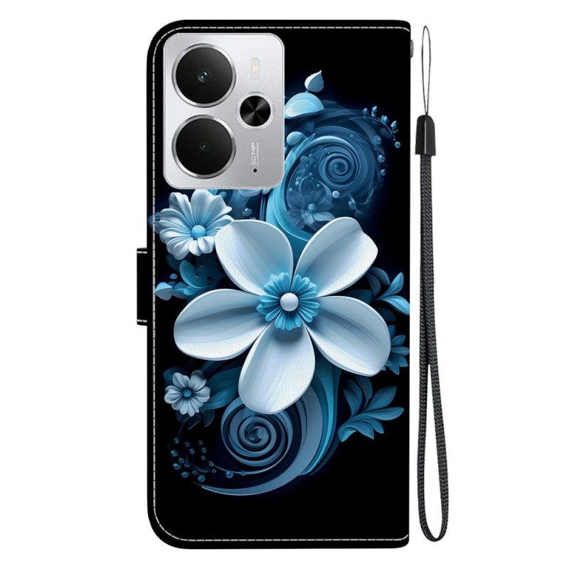 Lederhüllen Für Realme 14 5g Blaue Blumen