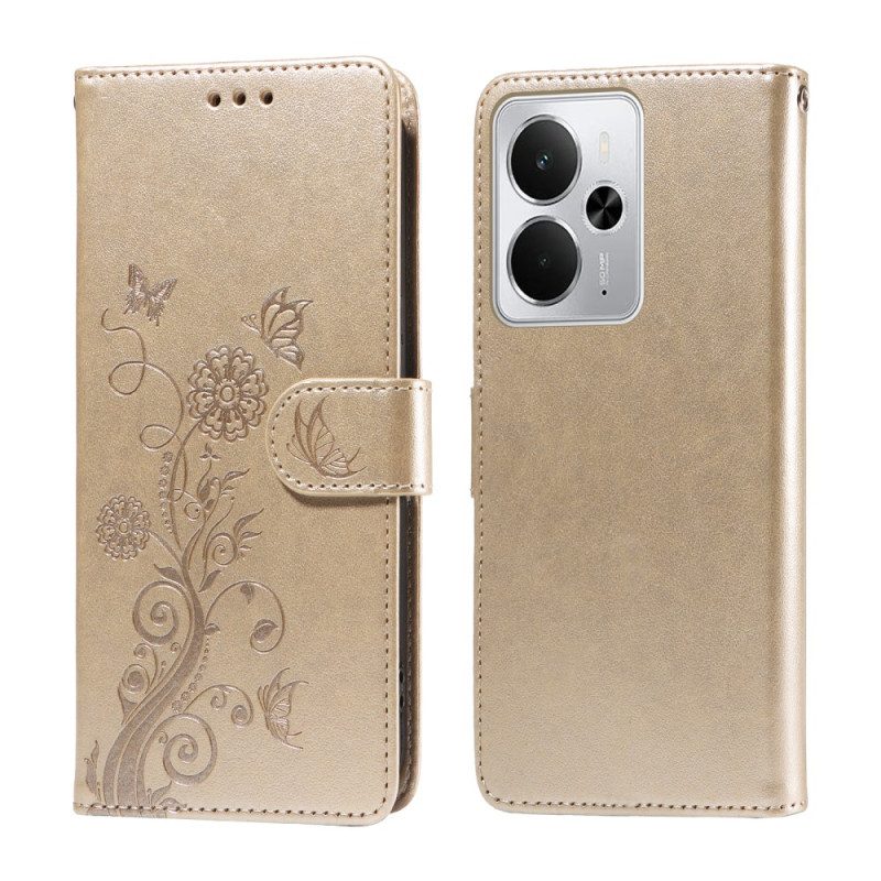 Lederhüllen Für Realme 14 5g Blumen Und Schmetterlinge