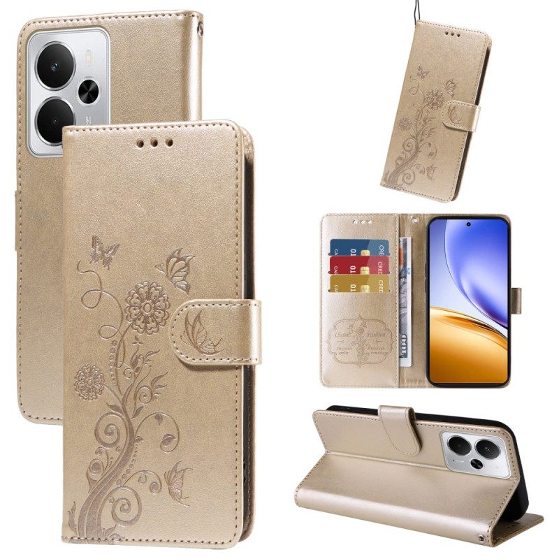 Lederhüllen Für Realme 14 5g Blumen Und Schmetterlinge