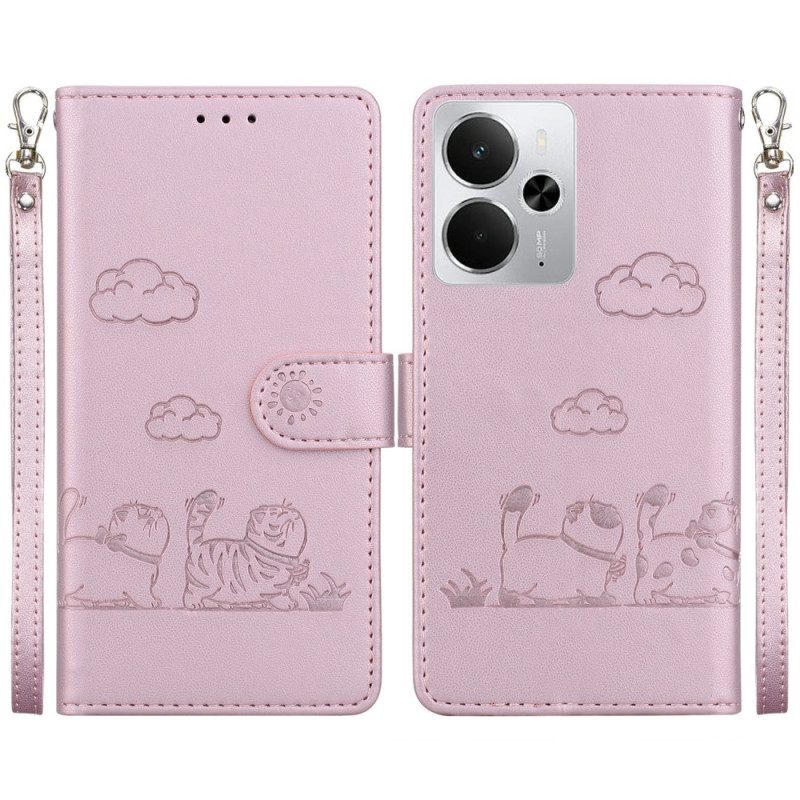 Lederhüllen Für Realme 14 5g Rfid-katzenmotiv-armband