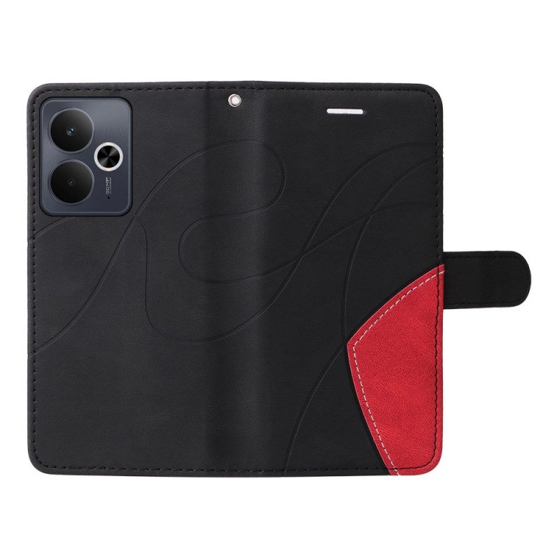 Lederhüllen Für Realme 14 5g Zweifarbig Gewellt