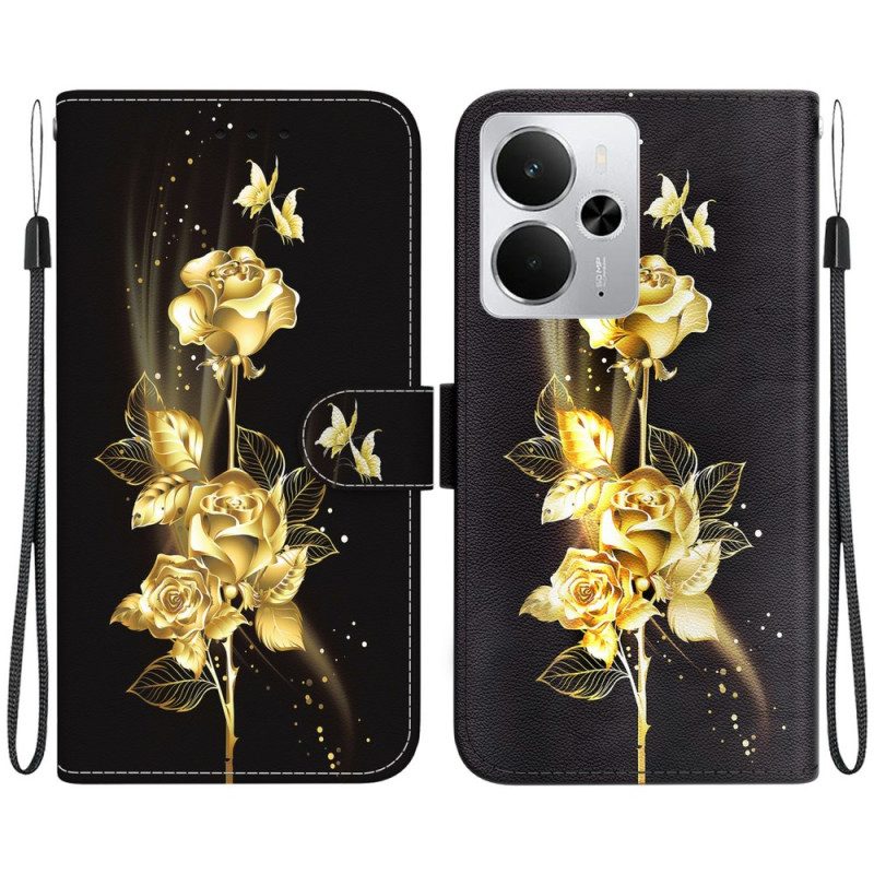 Lederhüllen Realme 14 5g Handyhülle Goldene Und Rosa Schmetterlinge