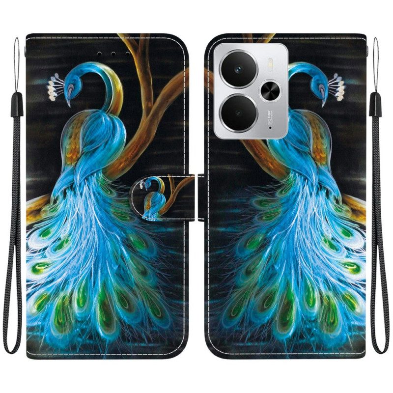 Lederhüllen Realme 14 5g Handyhülle Pfauenmuster