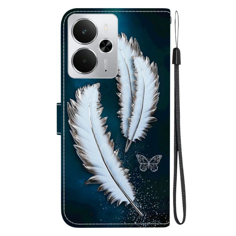 Lederhüllen Realme 14 5g Handyhülle Weiße Federn