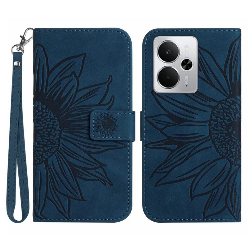 Lederhüllen Realme 14 5g Lanyard Mit Sonnenblumenmuster