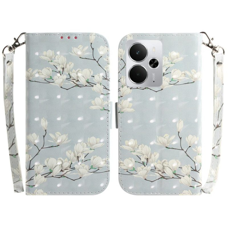 Lederhüllen Realme 14 5g Magnolien Mit Lanyard