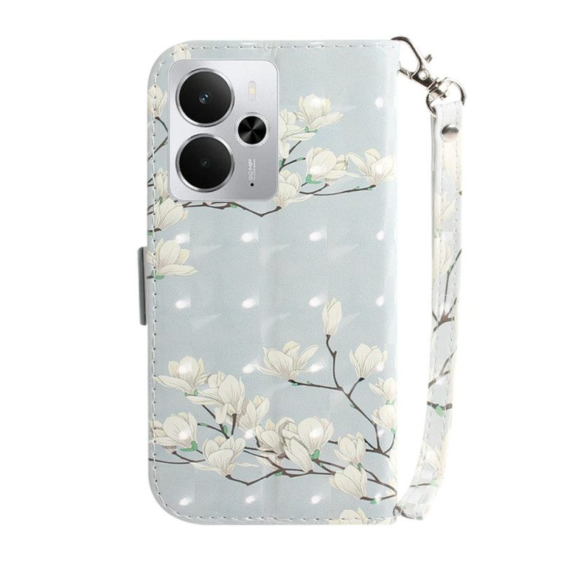 Lederhüllen Realme 14 5g Magnolien Mit Lanyard