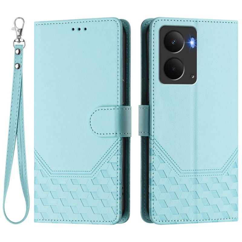 Lederhüllen Realme 14 5g Rfid-schlüsselband Mit Wabenmuster