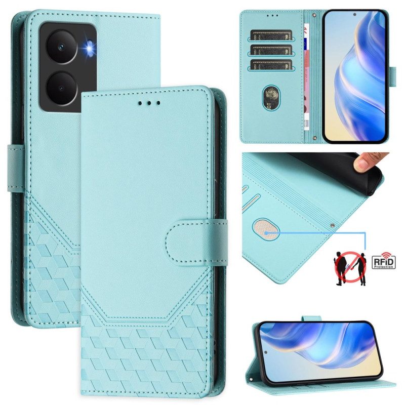 Lederhüllen Realme 14 5g Rfid-schlüsselband Mit Wabenmuster