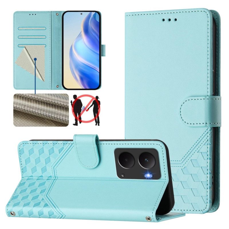 Lederhüllen Realme 14 5g Rfid-schlüsselband Mit Wabenmuster