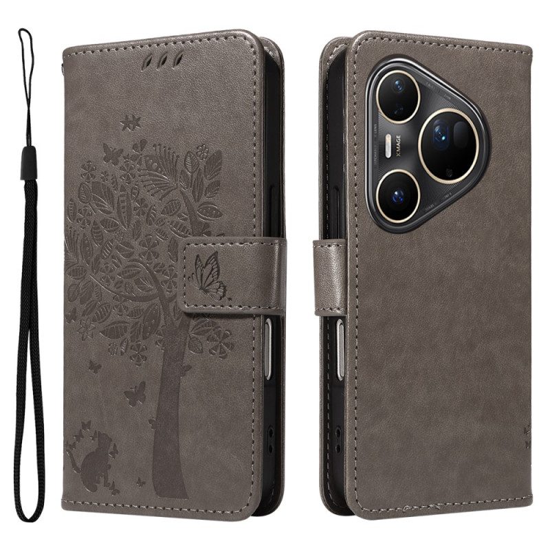 Lederhüllen Für Huawei Pura 80 Ultra Katze Und Baum