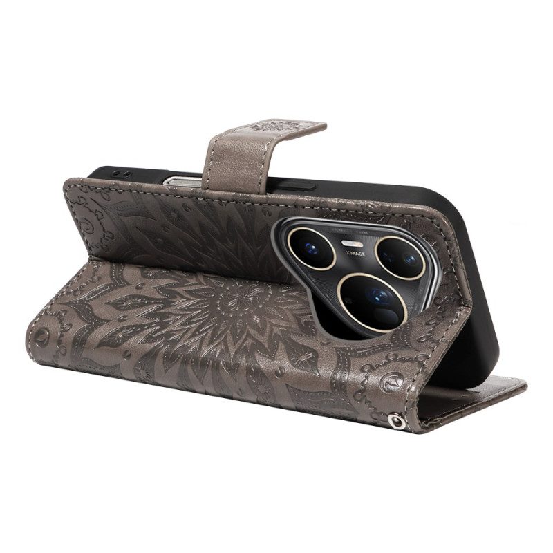 Lederhüllen Huawei Pura 80 Ultra Handyhülle Sonnenblumenmuster