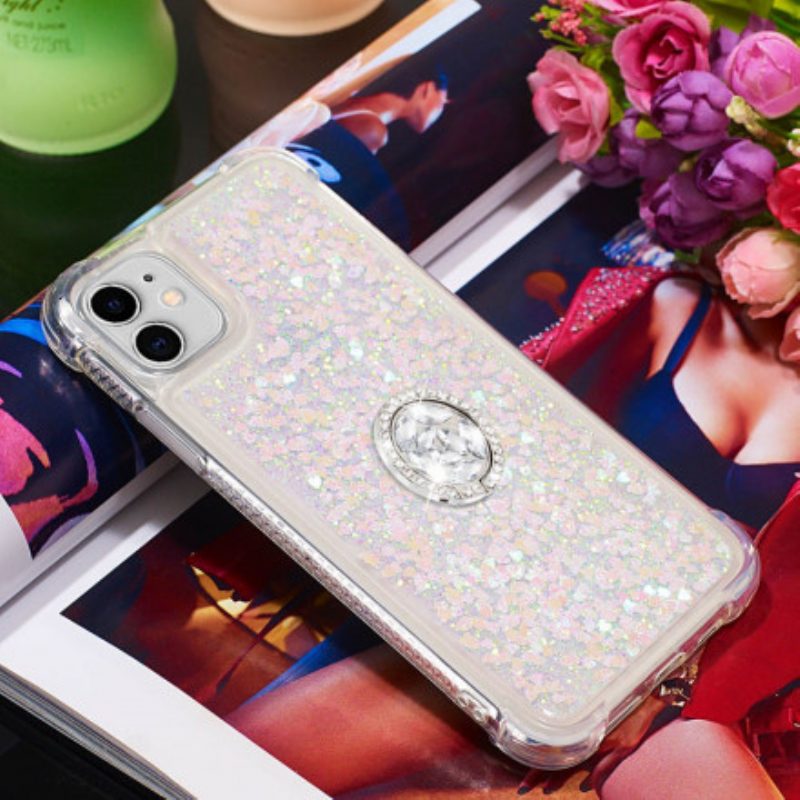 Hülle Für iPhone 11 Pailletten Mit Ringunterstützenden Diamanten