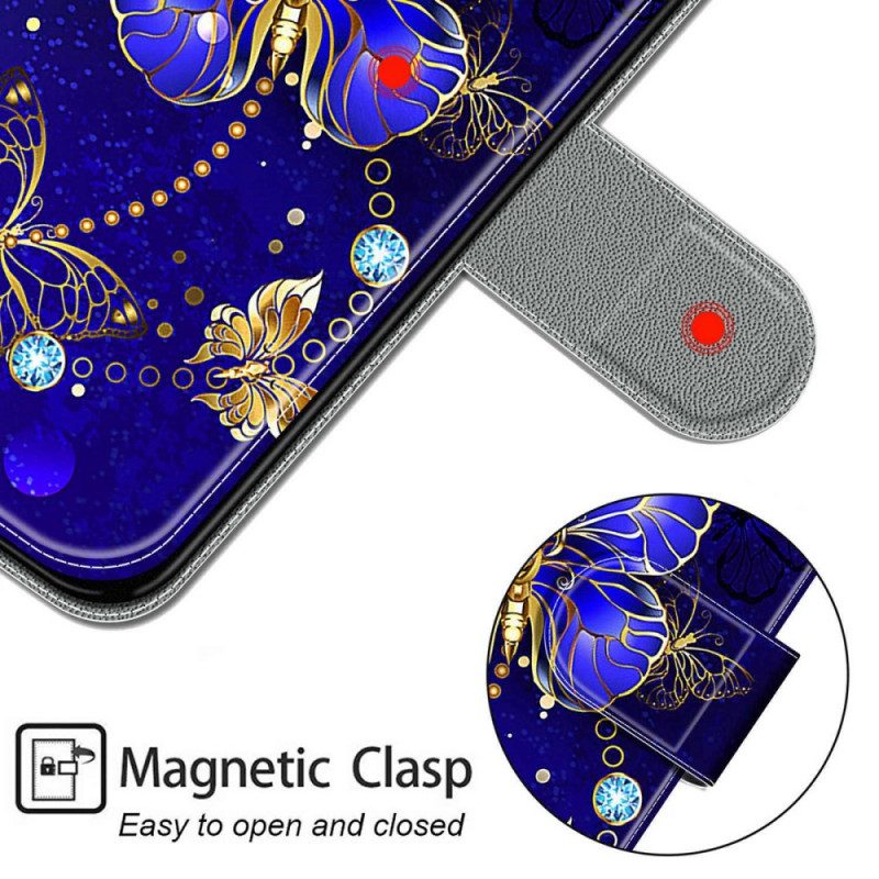 Flip Case Für Samsung Galaxy S22 Ultra 5G Mit Kordel Riemen-schmetterlingsfächer