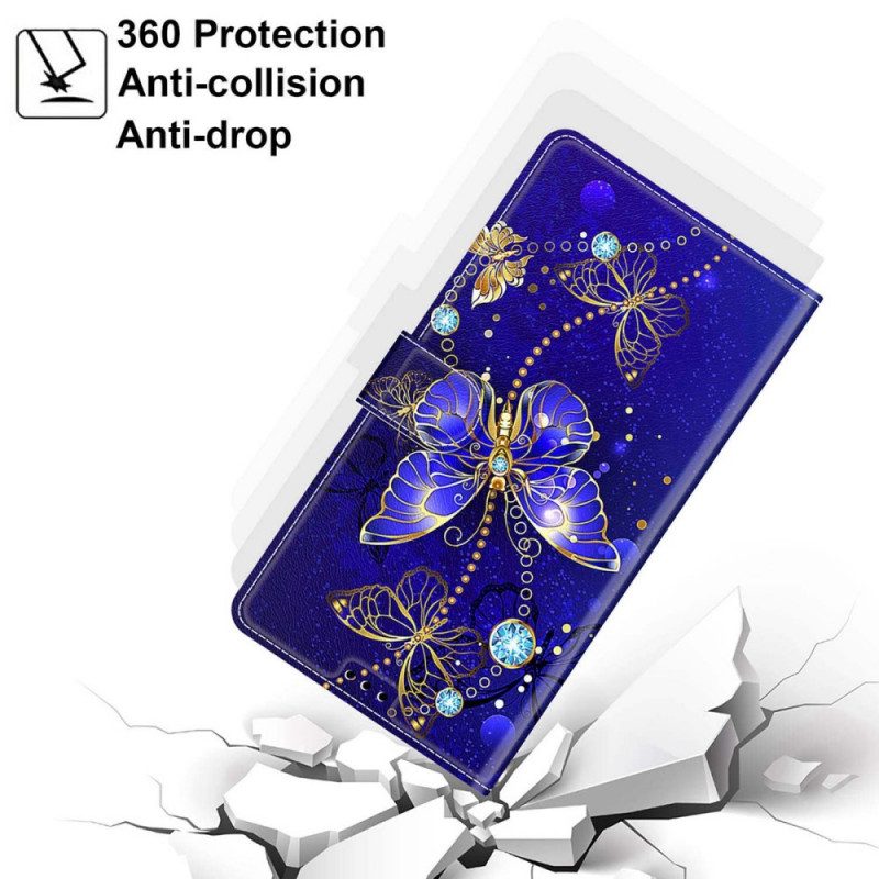 Flip Case Für Samsung Galaxy S22 Ultra 5G Mit Kordel Riemen-schmetterlingsfächer