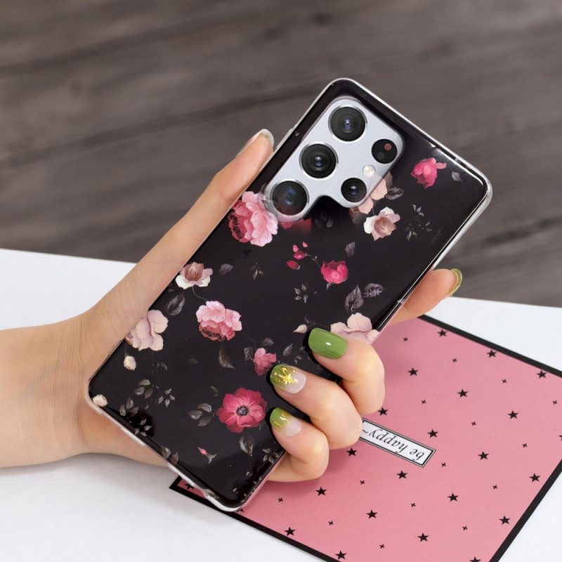 Hülle Für Samsung Galaxy S22 Ultra 5G Fluoreszierende Freiheitsblumen