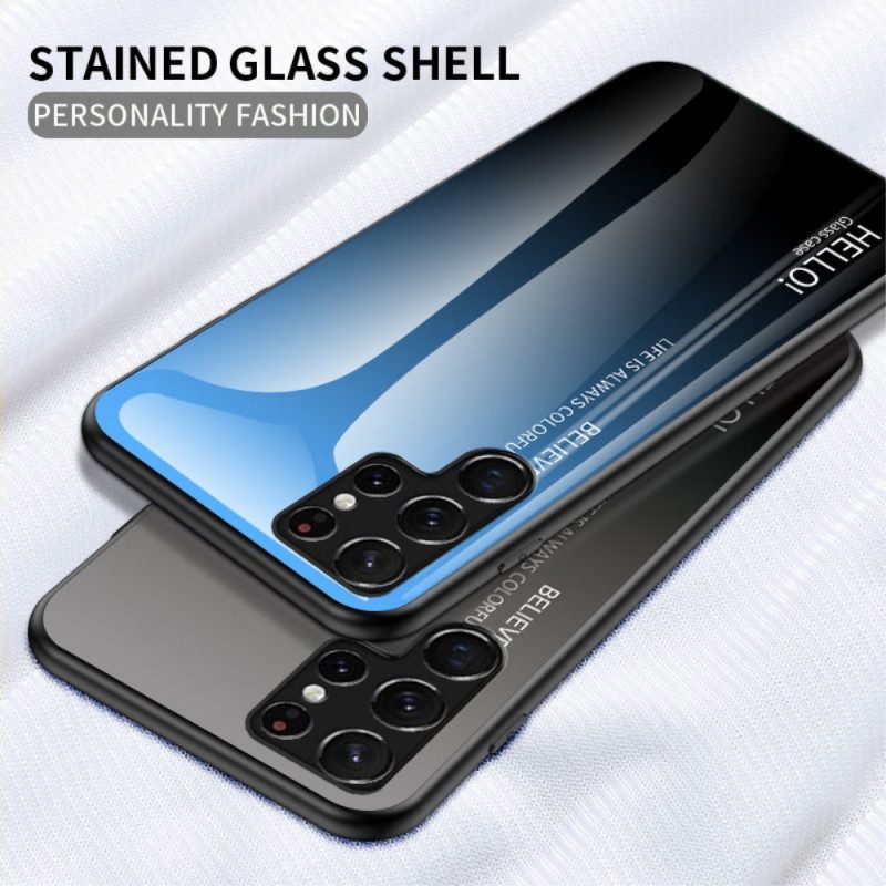 Hülle Für Samsung Galaxy S22 Ultra 5G Gehärtetes Glas Hallo