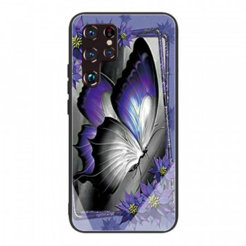 Hülle Für Samsung Galaxy S22 Ultra 5G Lila Schmetterlings-hartglas
