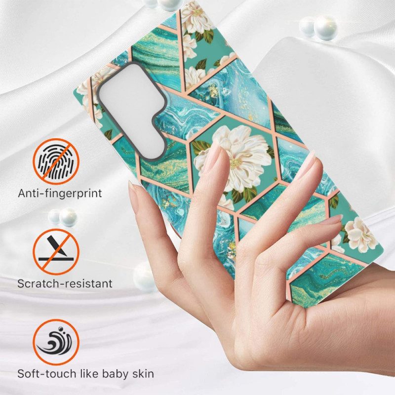 Hülle Für Samsung Galaxy S22 Ultra 5G Marmoriertes Blumenmuster