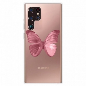 Hülle Für Samsung Galaxy S22 Ultra 5G Rosa Schmetterlingsschlauch