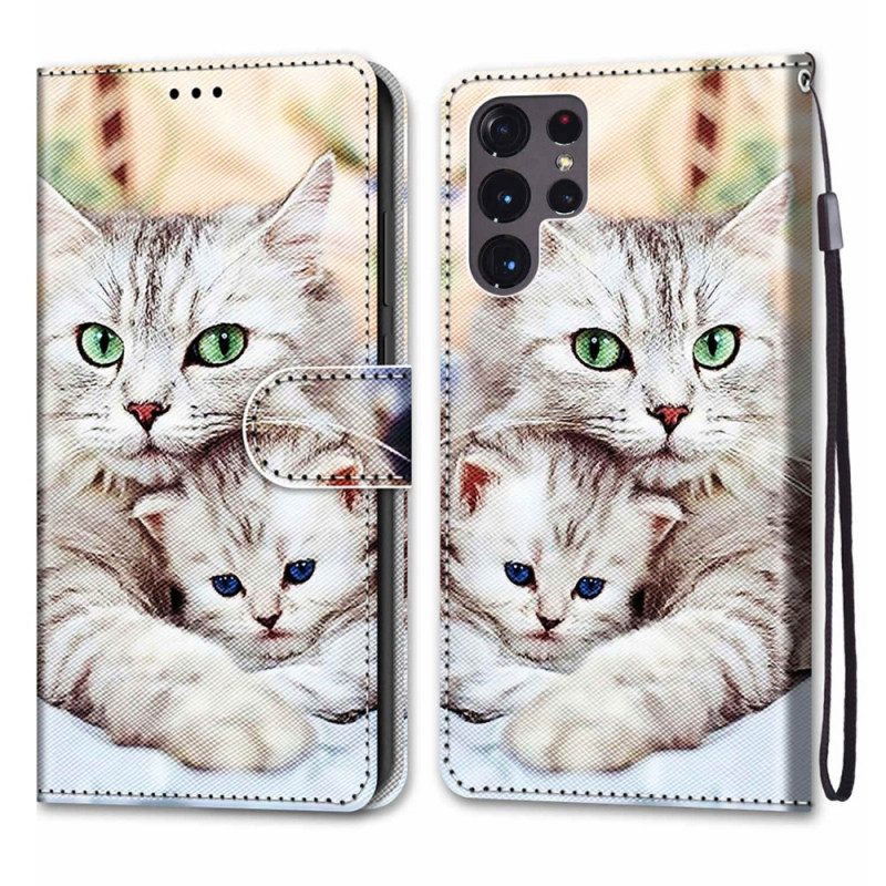 Lederhüllen Für Samsung Galaxy S22 Ultra 5G Katzenfamilie