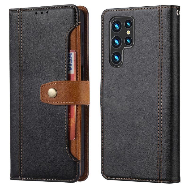 Lederhüllen Für Samsung Galaxy S22 Ultra 5G Kunstleder Mit Riemen