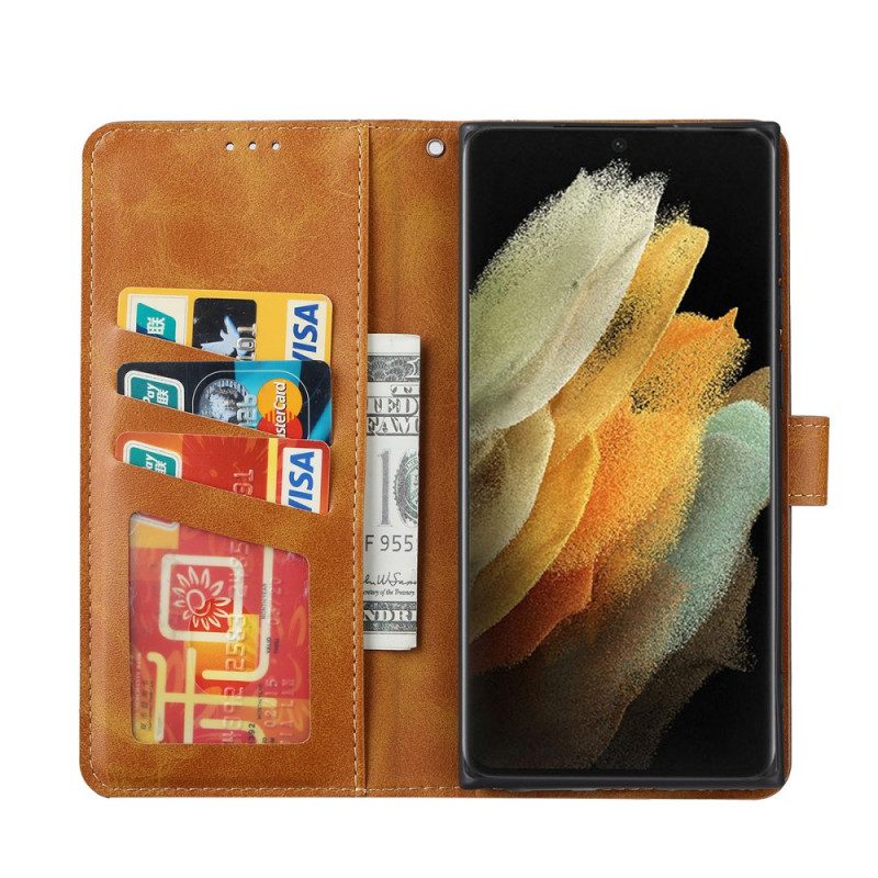 Lederhüllen Für Samsung Galaxy S22 Ultra 5G Kunstleder Mit Riemen