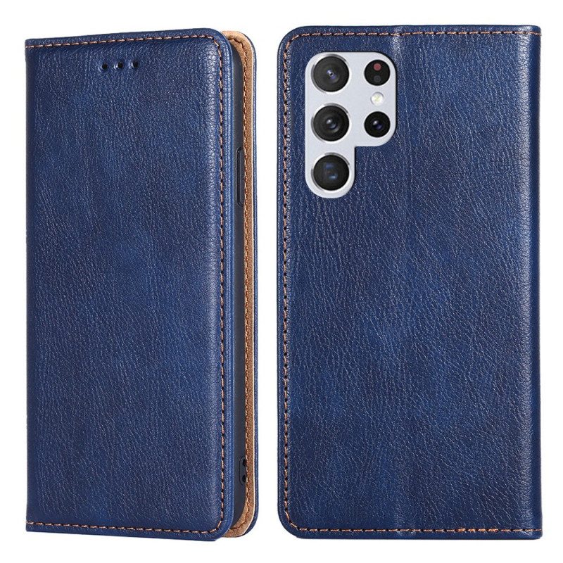 Schutzhülle Für Samsung Galaxy S22 Ultra 5G Flip Case Nähte Aus Kunstleder