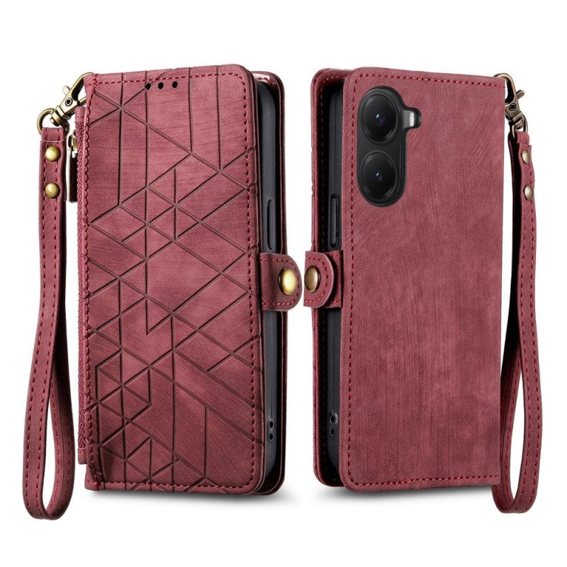 Lederhüllen Für Poco X7 Pro 5g Geldbörse Mit Geometrischen Linien