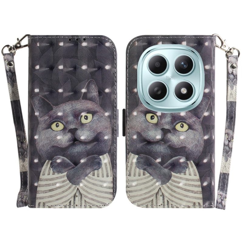 Lederhüllen Für Xiaomi Redmi Note 15 5g Graue Katze Mit Umhängeband