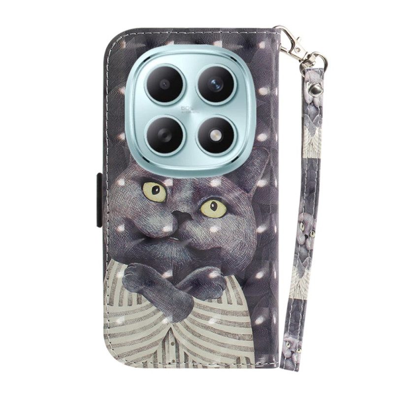Lederhüllen Für Xiaomi Redmi Note 15 5g Graue Katze Mit Umhängeband
